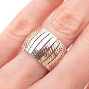 Lirm 925 Sterling Silver Vintage Italy Modernist Ribbed Ring Size 5.25